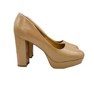 NY&C Shoes Womens Size 9 Beige Tan High Platform Slip On Block Heels Pumps Tall